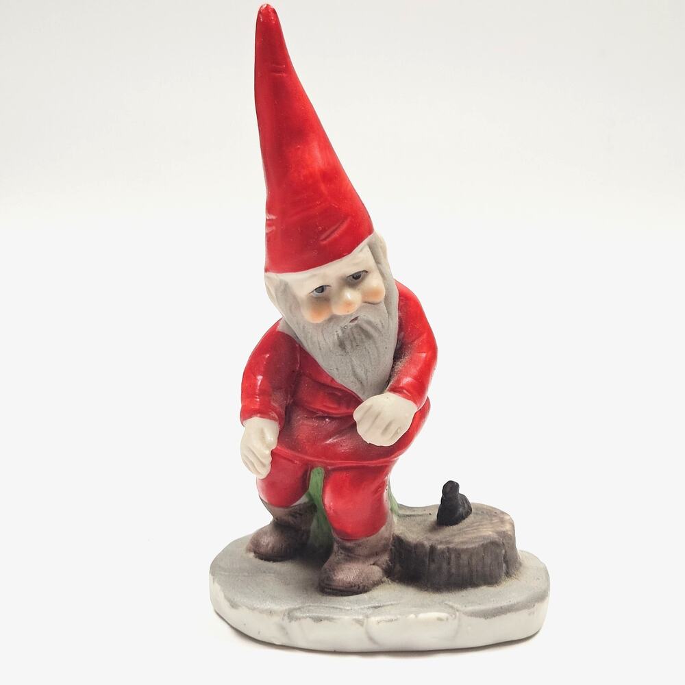 RARE Vintage Santa Gnome Porcelain with cat Christmas Holiday 5.5" Tall